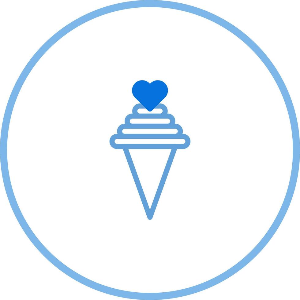 Blue ice cream cone with a heart in a circular frame representing frozen treat vector