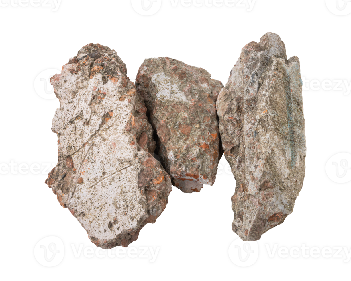 Close up of crushed concrete rubble with rough texture isolated on transparent background png