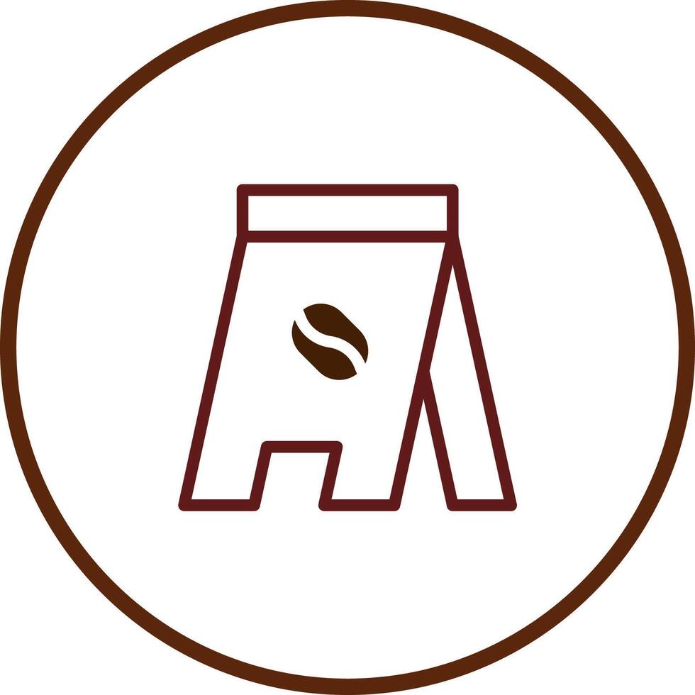 Brown Outline Icon of A-Frame Sign with Coffee Bean in the Middle and Circle Isolated vector
