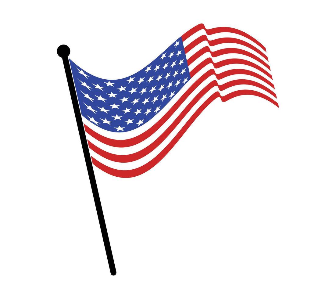 Illustration of an American flag waving on a flagpole. vector