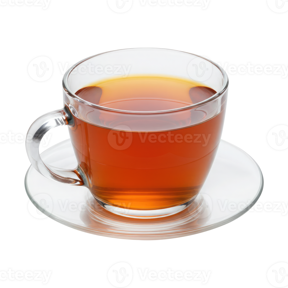A Transparent Mug of Hot Tea on a Saucer. Cut Out, Clipping Path Isolated on Transparent Background. png