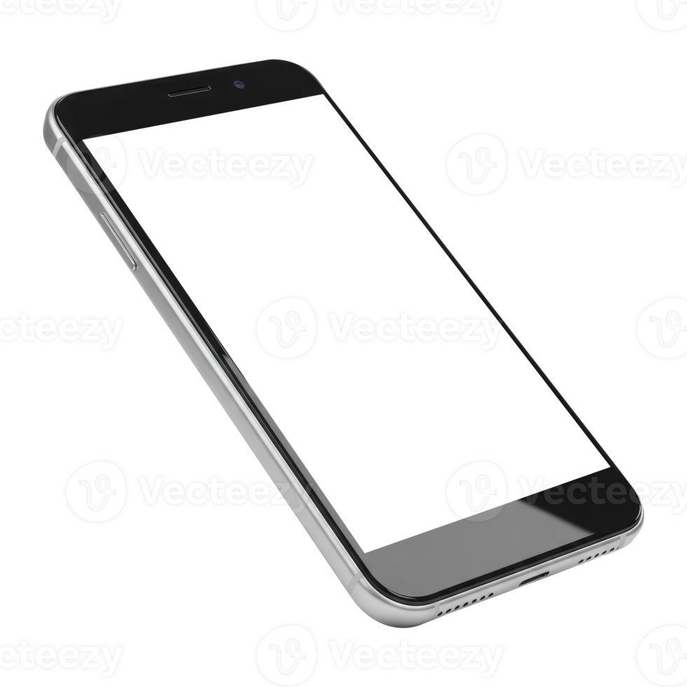 A Realistic 3D Mobile Phone with a Blank Screen. Cut Out, Clipping Path Isolated on Transparent Background. png
