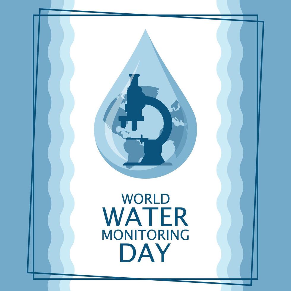 World Water Monitoring Day Poster. Water quality monitoring with a microscope vector