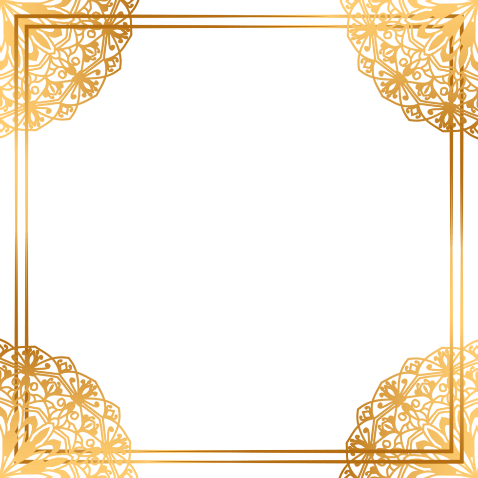 Luxury mandala corner golden rectangle certificate border pattern line photo frame islamic wedding invitation background design png