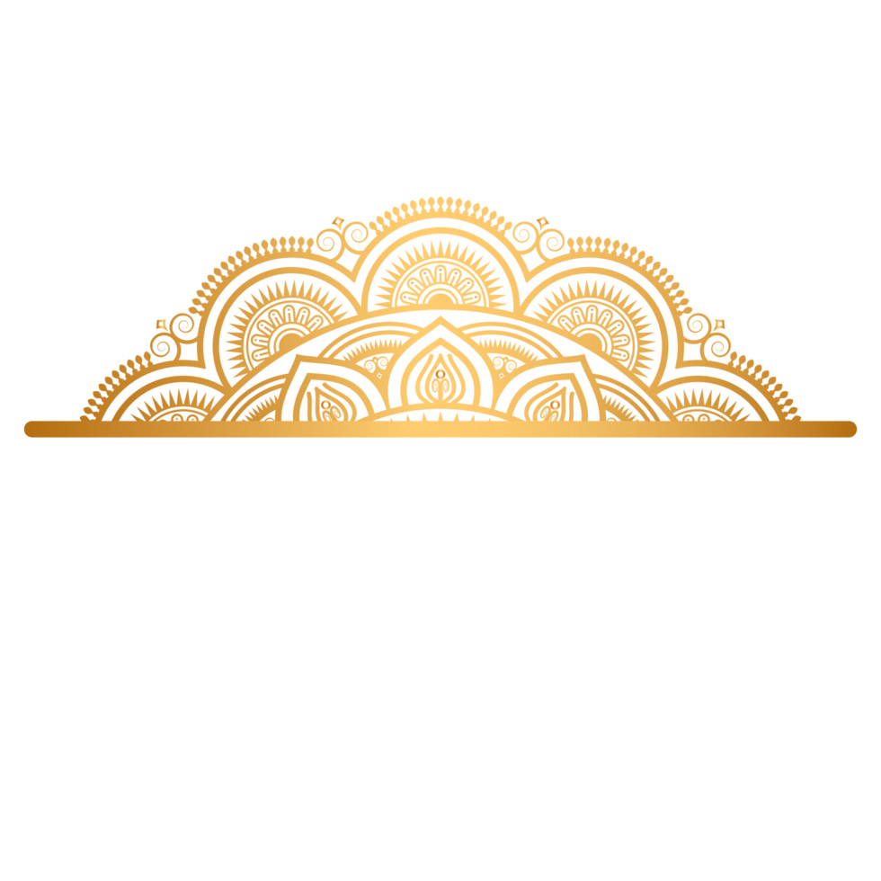 Indian flower mandala art with luxury golden circle frame transparent vintage gold circular pattern line art png