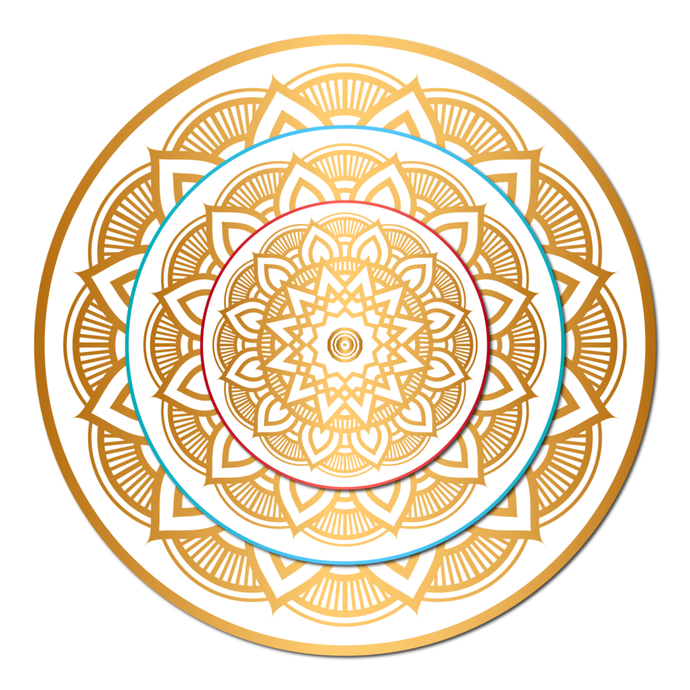 Indian flower mandala art with luxury golden circle frame transparent vintage gold circular in pattern png