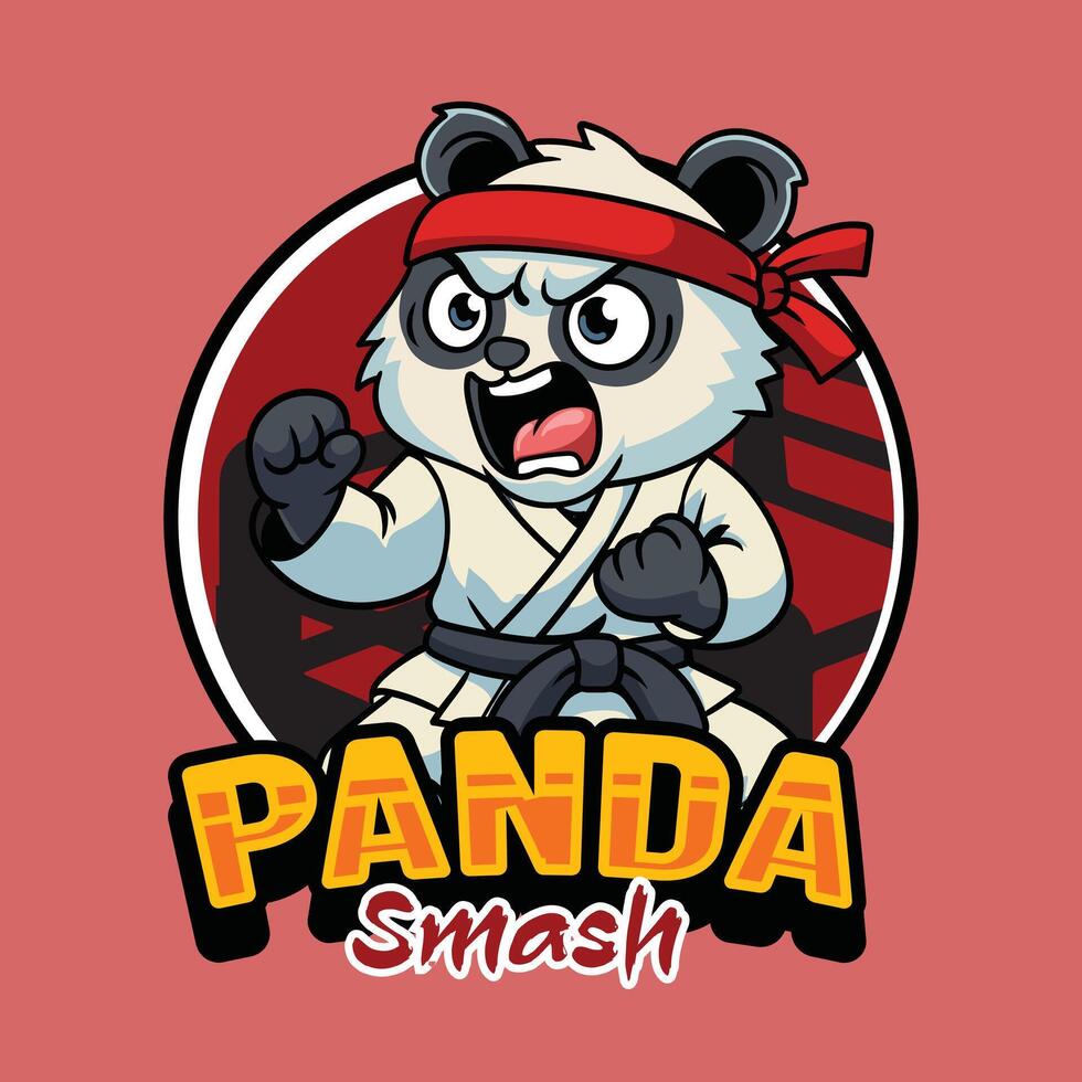 Panda Smash Emblem Cartoon Illustration vector