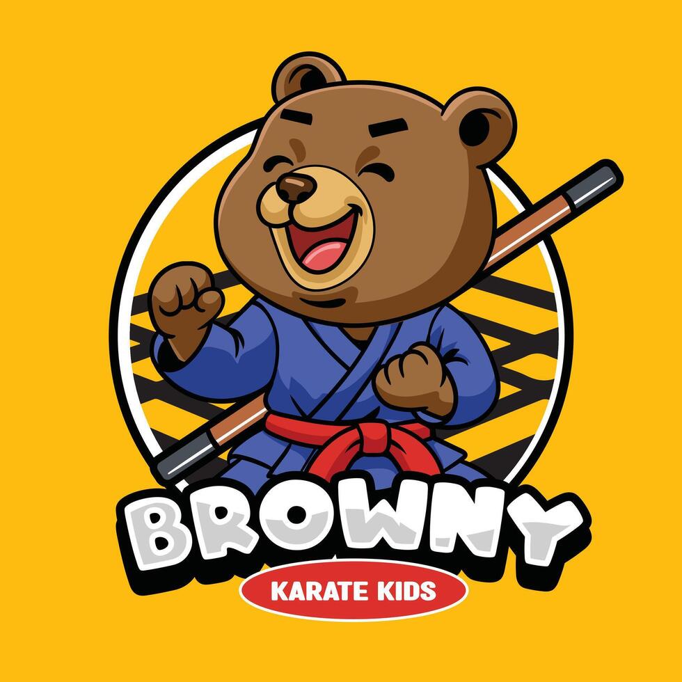 Browny Sun Bear Karate Kids Emblem Cartoon Illustration vector