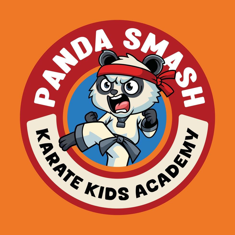 Panda Smash Karate Kids Academy Emblem Cartoon Illustration vector