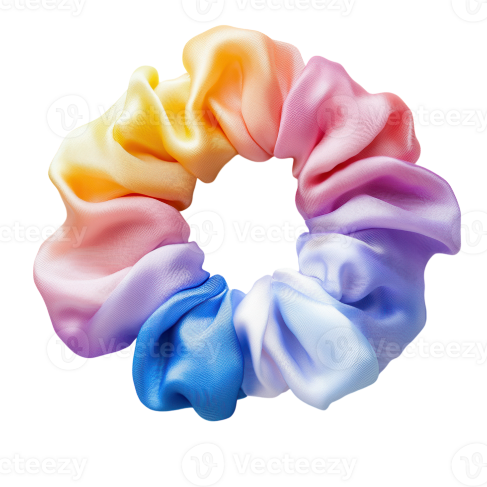 Colorful gradient scrunchie resting on a light background png