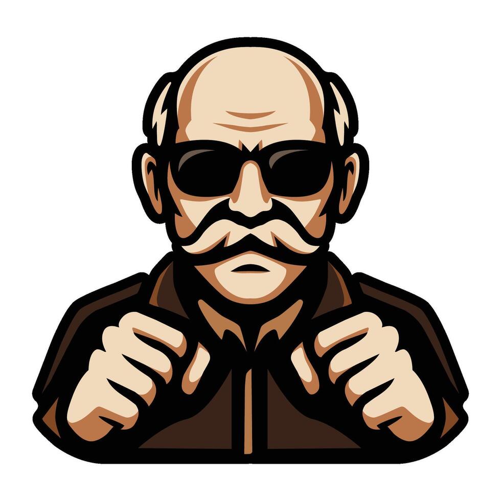 bald man with a mustache and sunglasses illustration vector