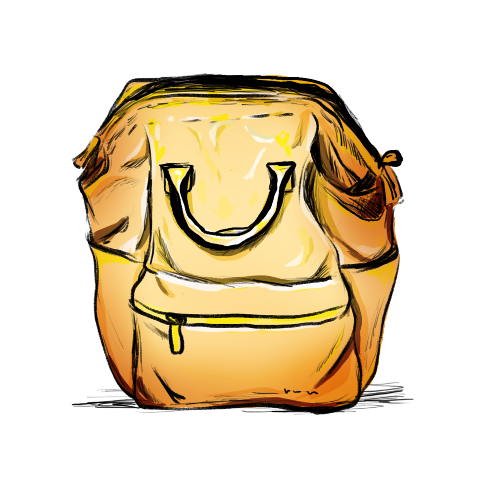 Sketch of a orange backpack isolated pencil and watercolor illustration png