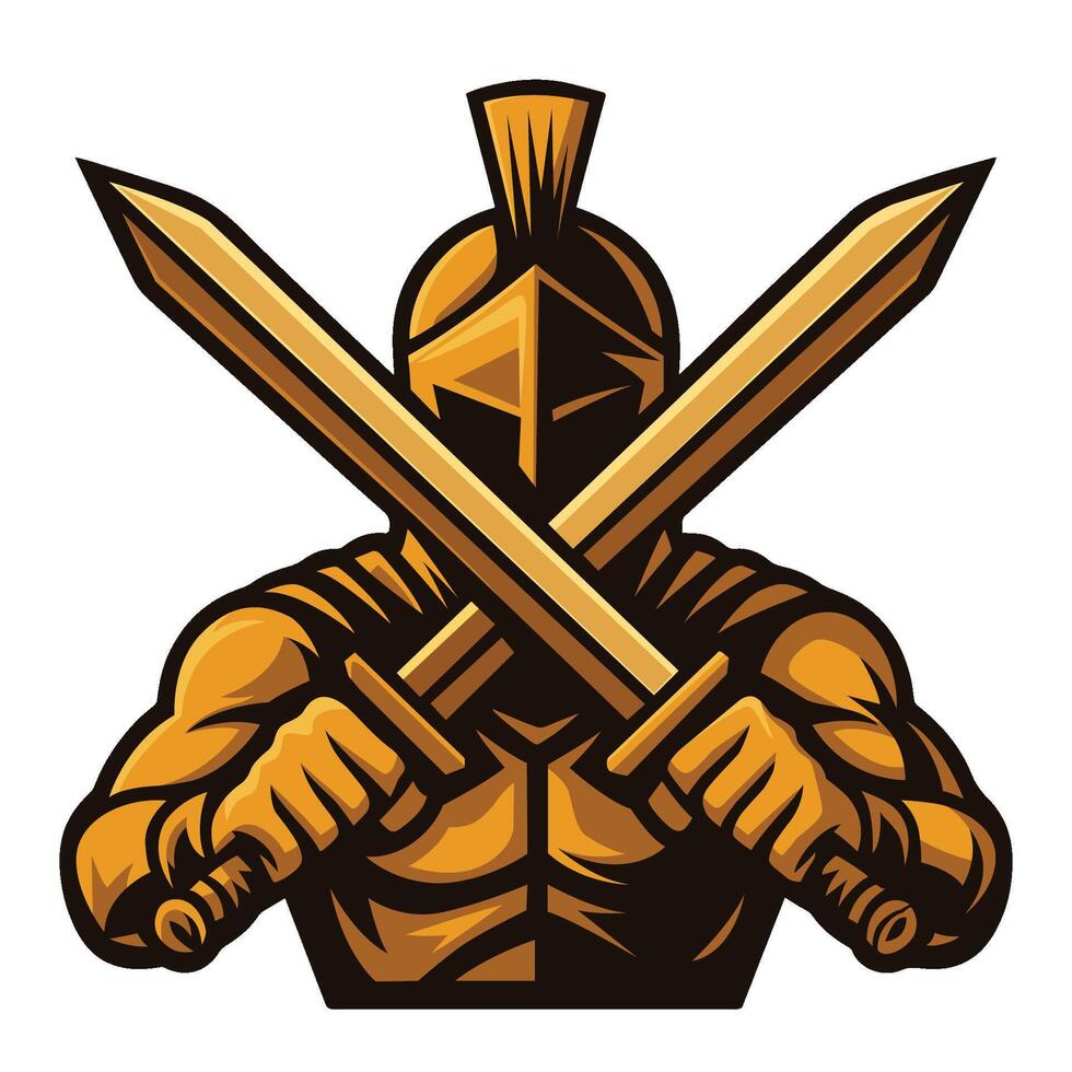 warrior with crossed swords illustration vector