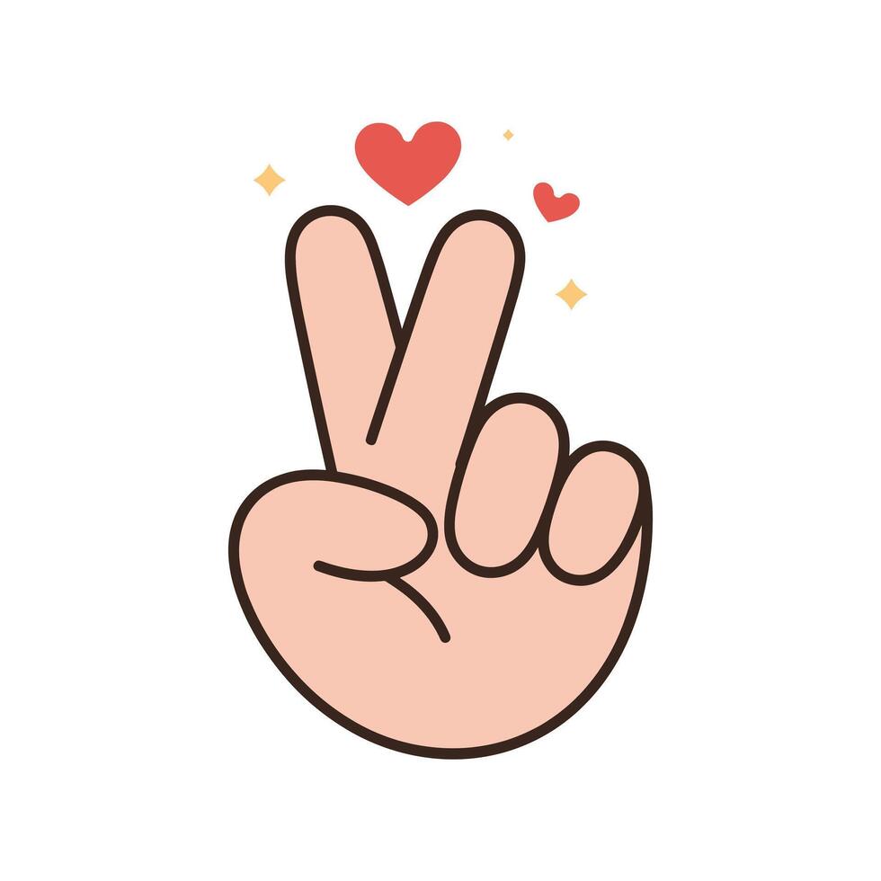 Cute Hand Peace Sign with Hearts Illustration Showing Love, Joy, Happiness, Friendship, Romantic Gesture, and Positive Vibes on White Background. vector