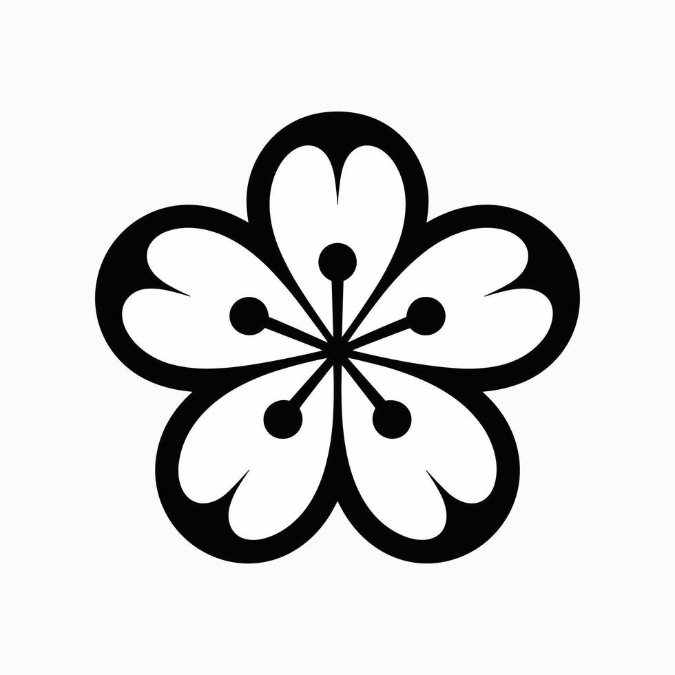 Black and white minimal sakura cherry blossom flower icon in traditional Japanese style silhouette, perfect for graphic design, print, and decoration projects. vector