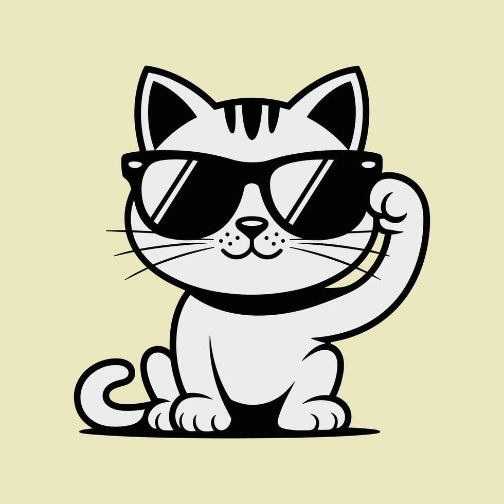 Cool cartoon cat wearing sunglasses, cute and trendy animal illustration, perfect for stickers, greeting cards, posters vector