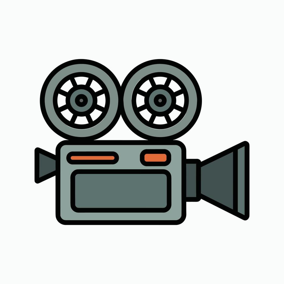 Retro vintage movie camera icon in flat cartoon style, perfect for film, cinema, production, entertainment media, studio projects, and filmmaking concepts. vector