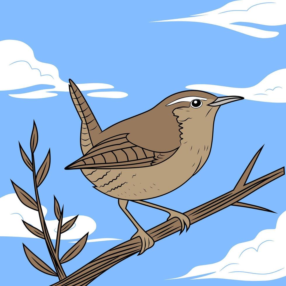 Bird on branch with blue sky vector