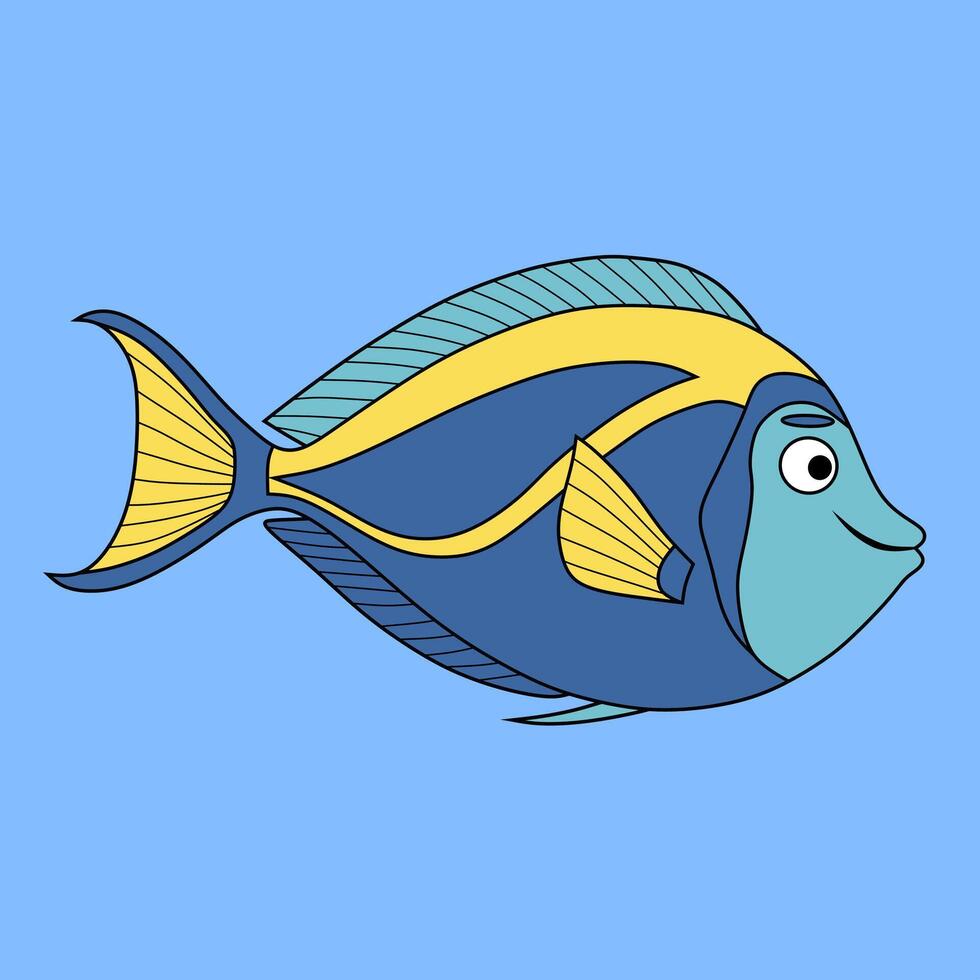 a striking watercolor of a blue tang fish with vibrant blue vector