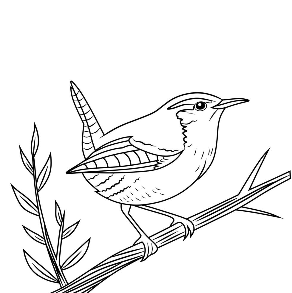 wren bird silhouette, black and white silhouette illustration vector