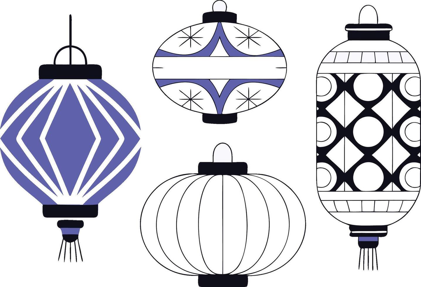 A set of four different colored lanterns vector
