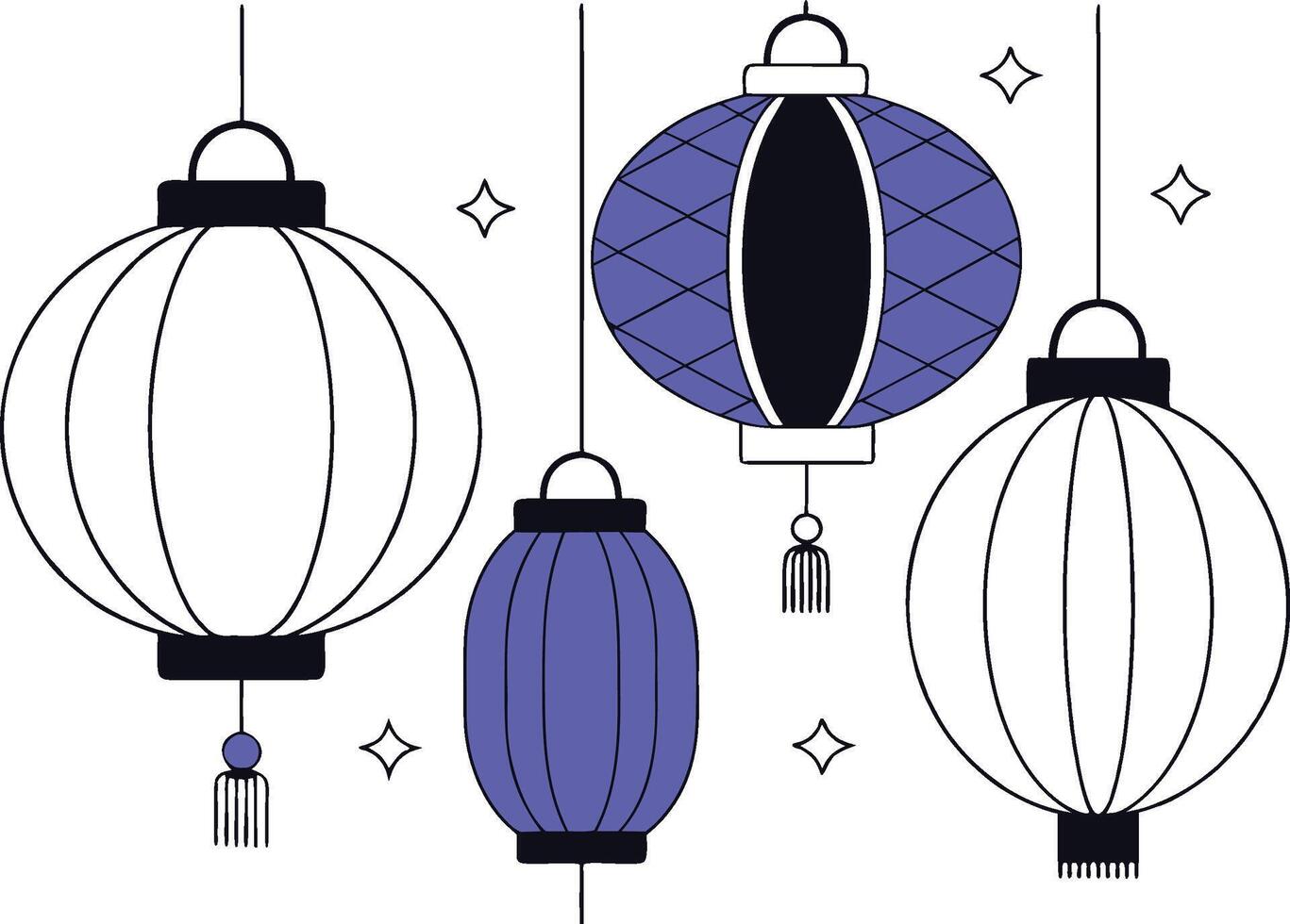 A set of purple and black lanterns vector
