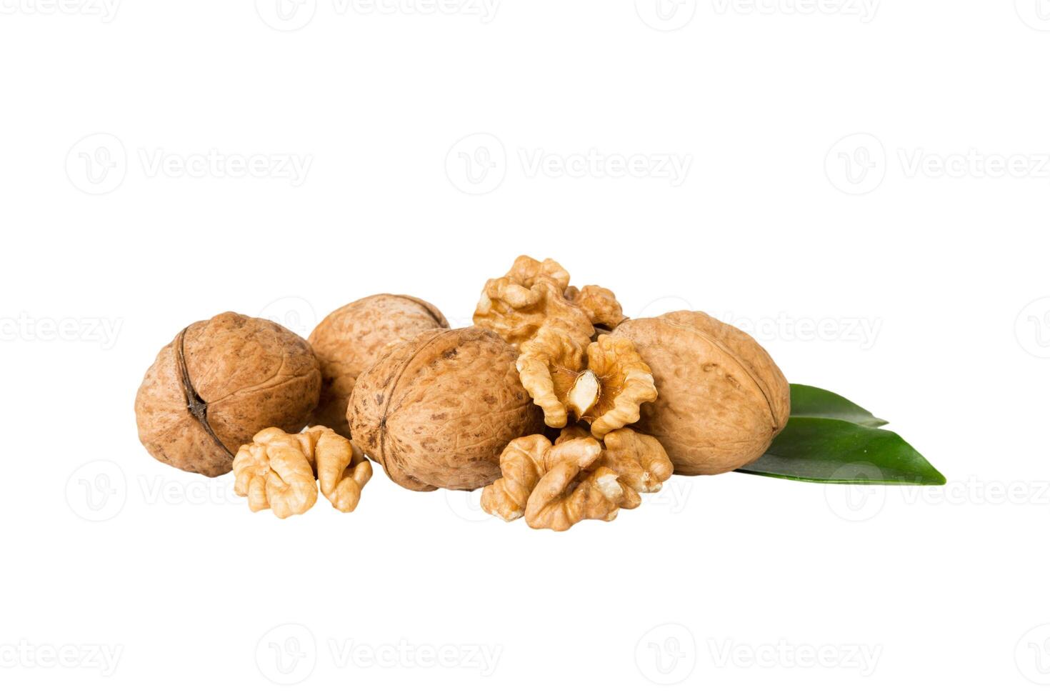 Roasted Walnut isolated on white background. Walnut is snack or raw of cook. photo