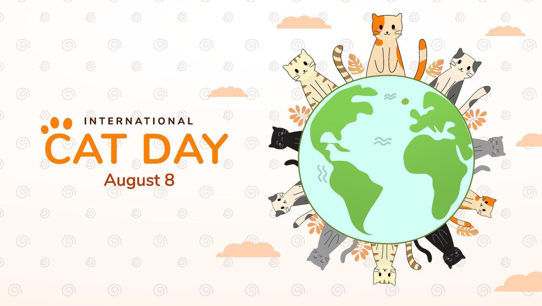 Cute illustration of cats around globe vector