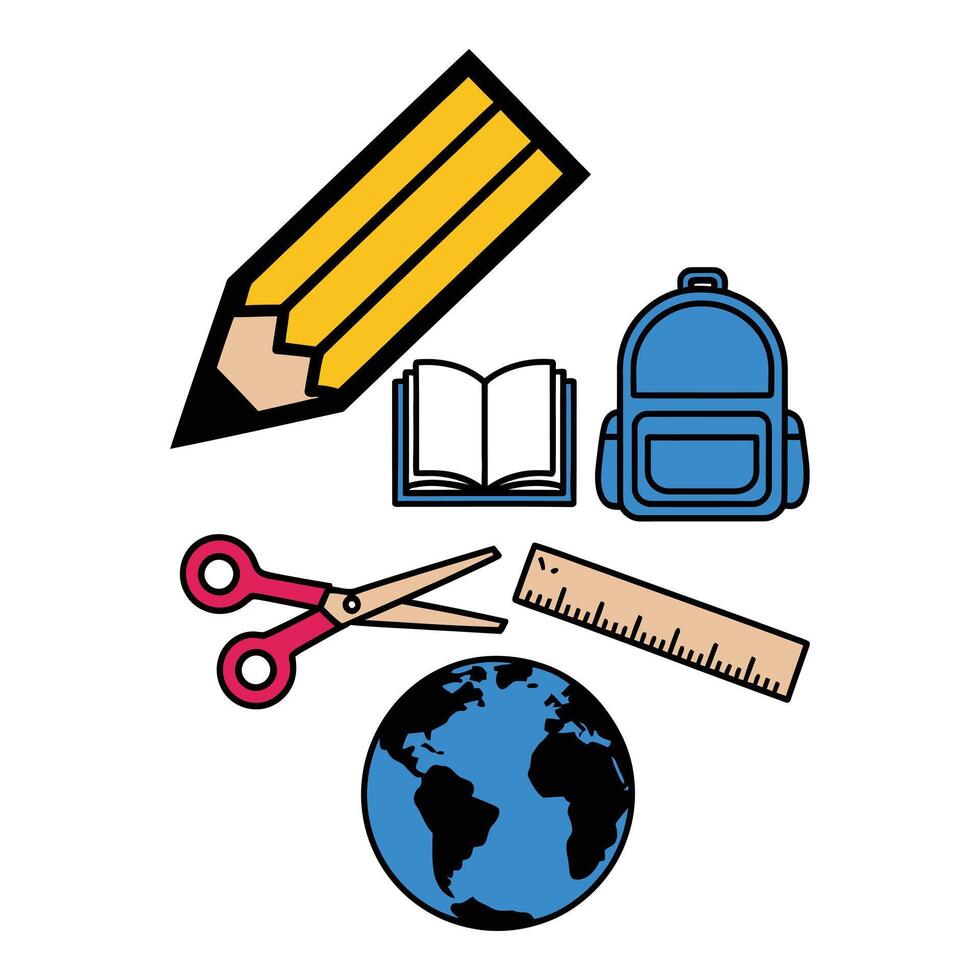 School supplies and learning tools isolated on white background vector