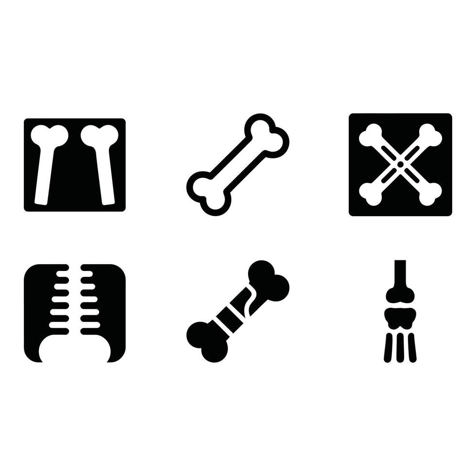 Collection of Six Bold Black Skeletal Icons X Ray Bones Joint Medical Illustration vector