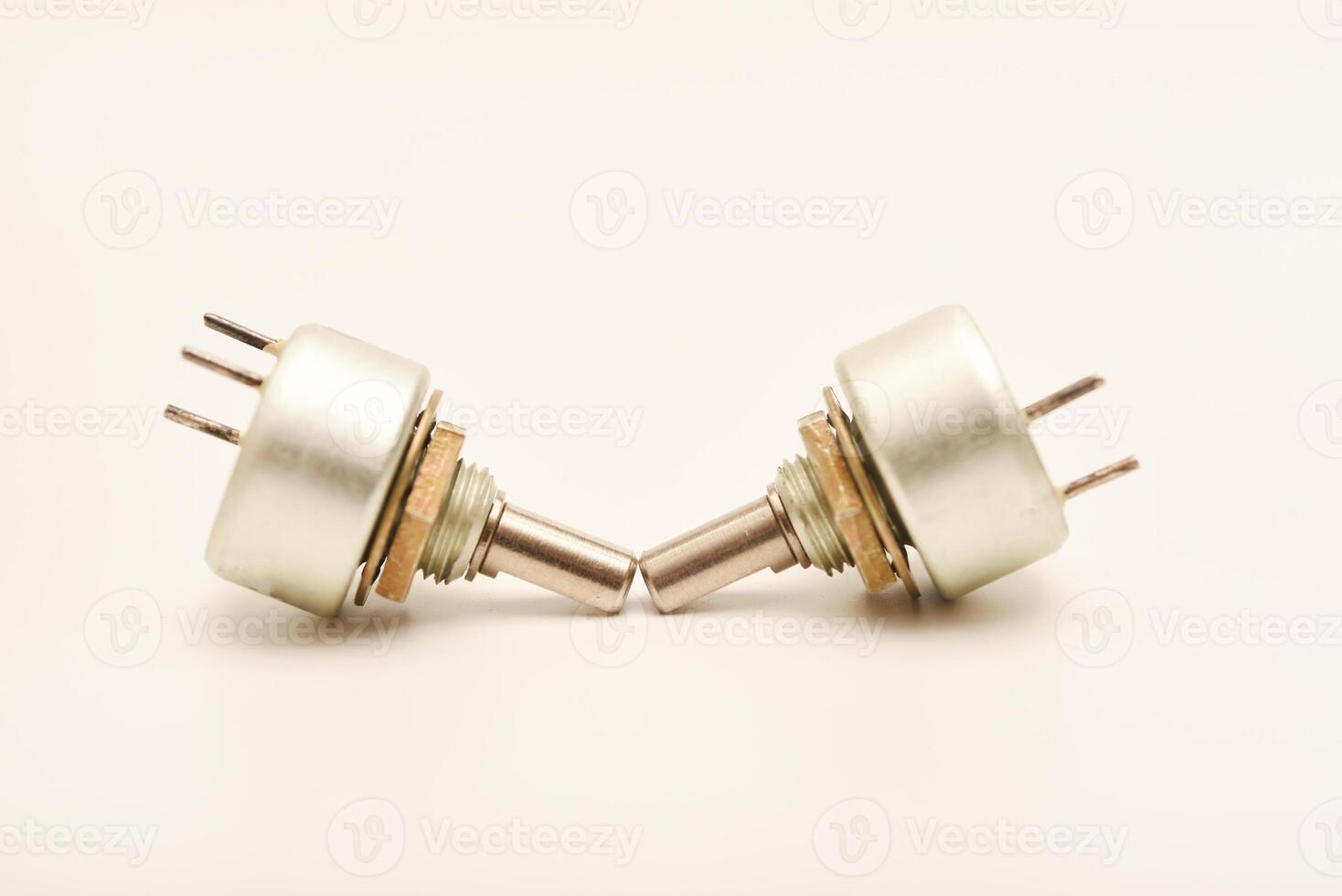 High-quality metal potentiometers for prototyping. Potentiometers. Variable resistors. Devices for voltage changes. photo