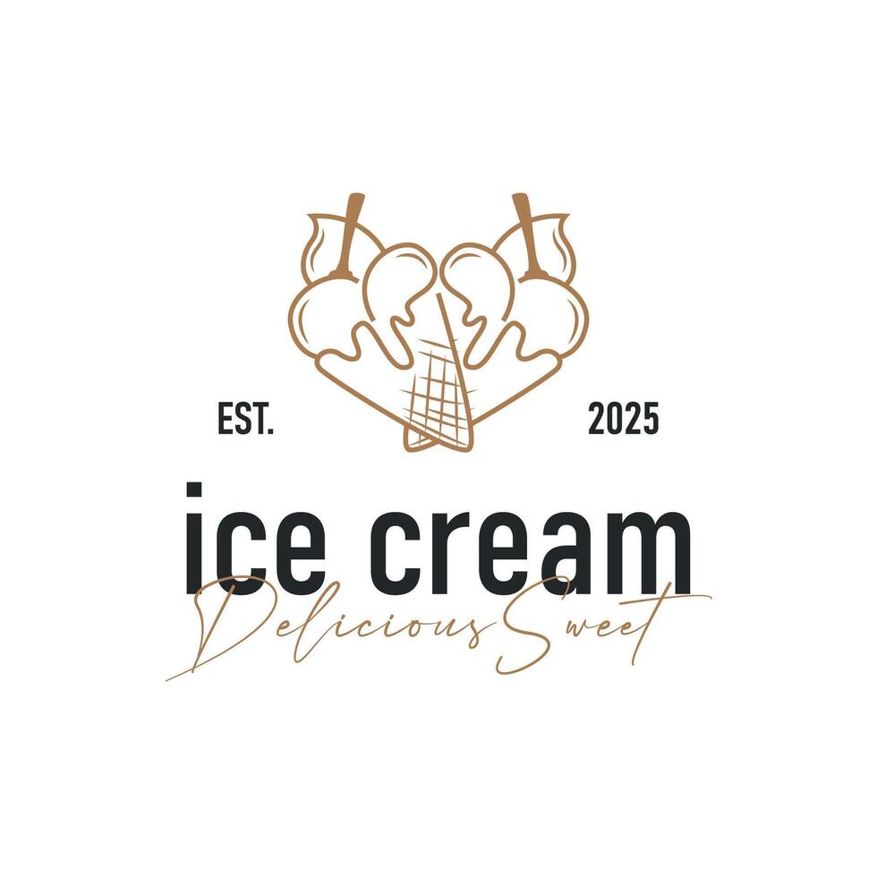 Sweet delicious, and cold food, ice cream logo with a modern and minimalist line concept suitable business brand, template, poster, restaurant, cafe, as an illustration symbol vector