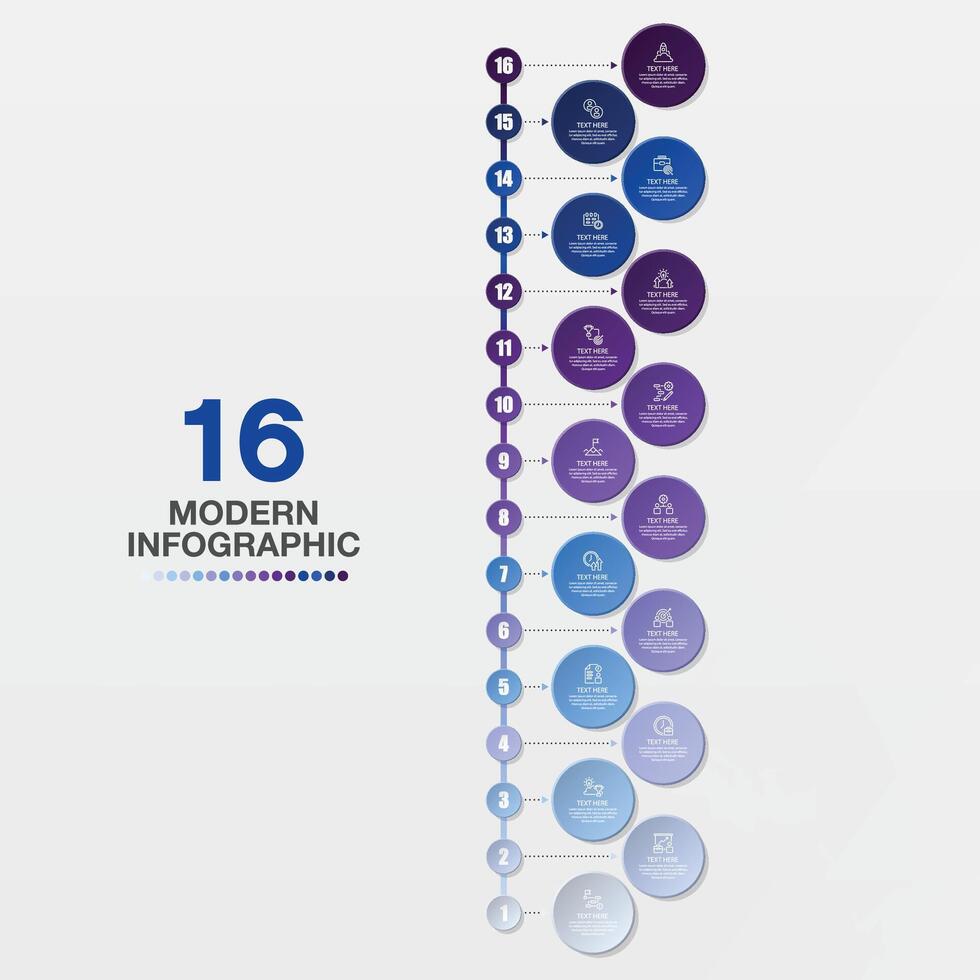 16 Step Infographic. Illustration For Business Financial Report. vector