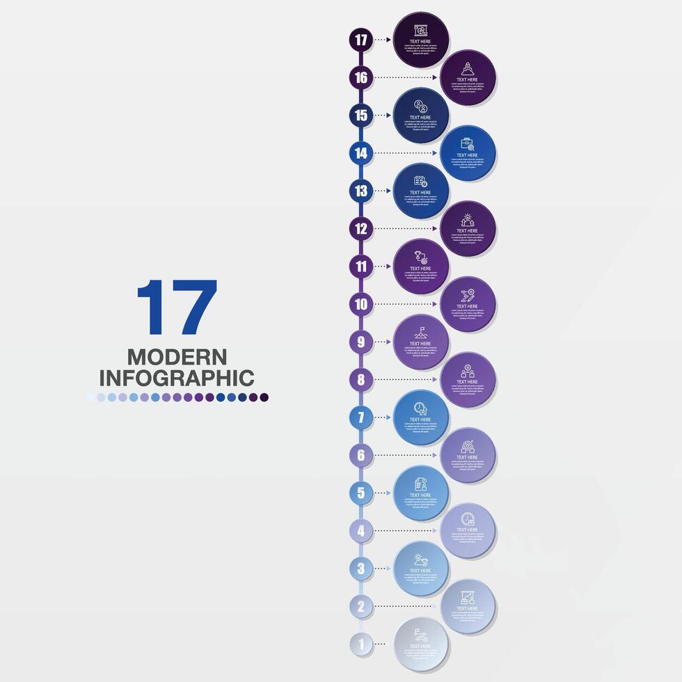 17 Step Infographic. Illustration For Business Report. vector