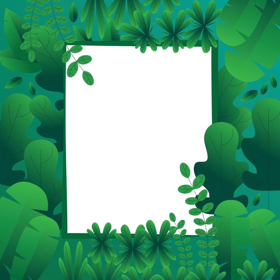Green deep jungle decorated nature, plant and leaf based blank frame with space for text, card, banner, poster design illustration. vector