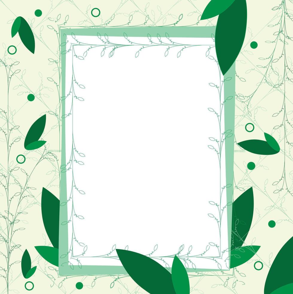 Light Green decorated nature, plant and leaf based blank text frame with space for card, banner, poster design illustration. vector