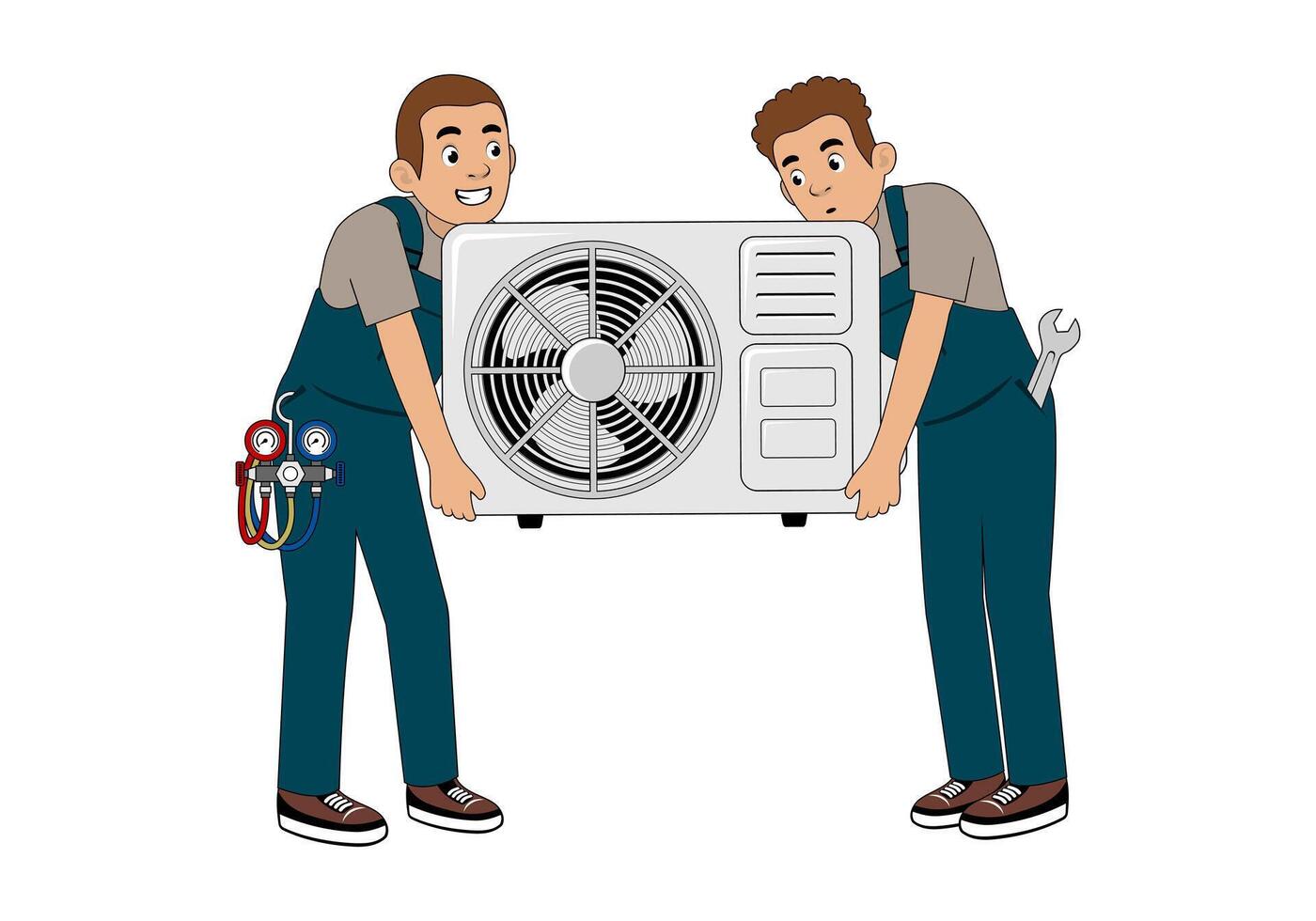 Air Conditioner Service Technician Cartoon Illustration vector