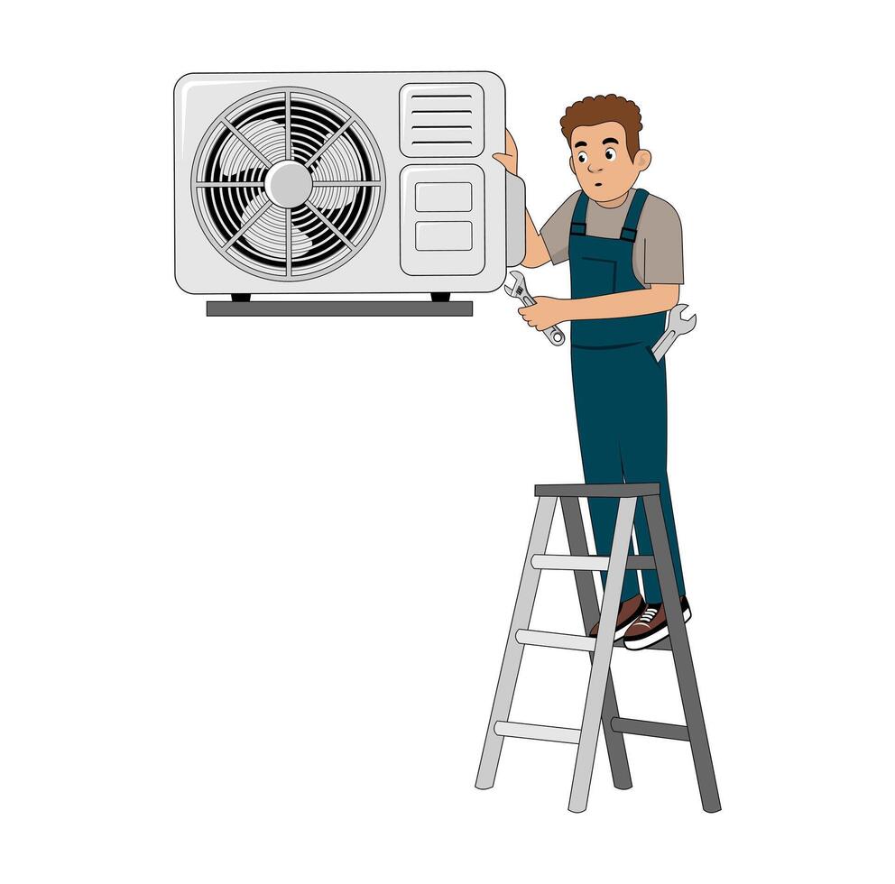 Air Conditioner Service Technician Cartoon Character Design Illustration vector