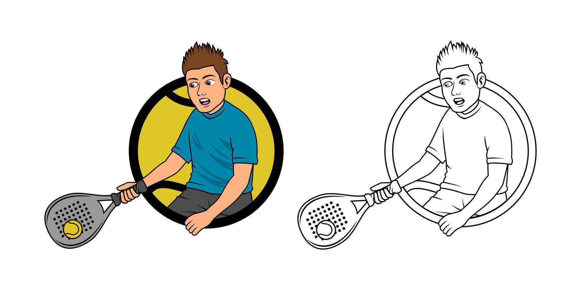 Male Padel Player Cartoon Logo Illustration vector