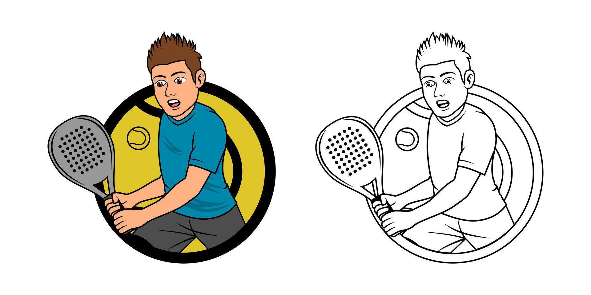 A Man Padel Player Cartoon Logo Design Illustration vector