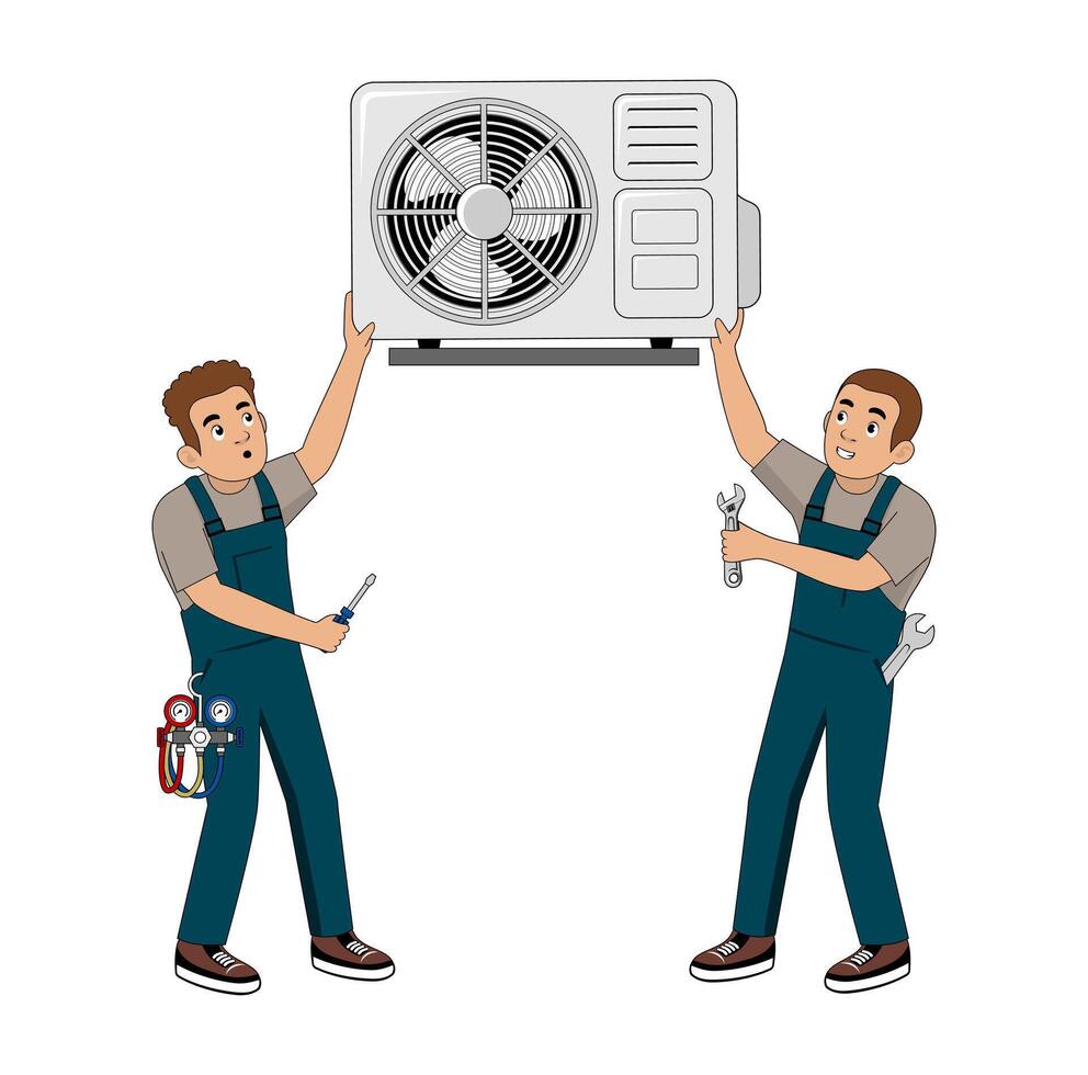 Cartoon of Air Conditioner Technician vector