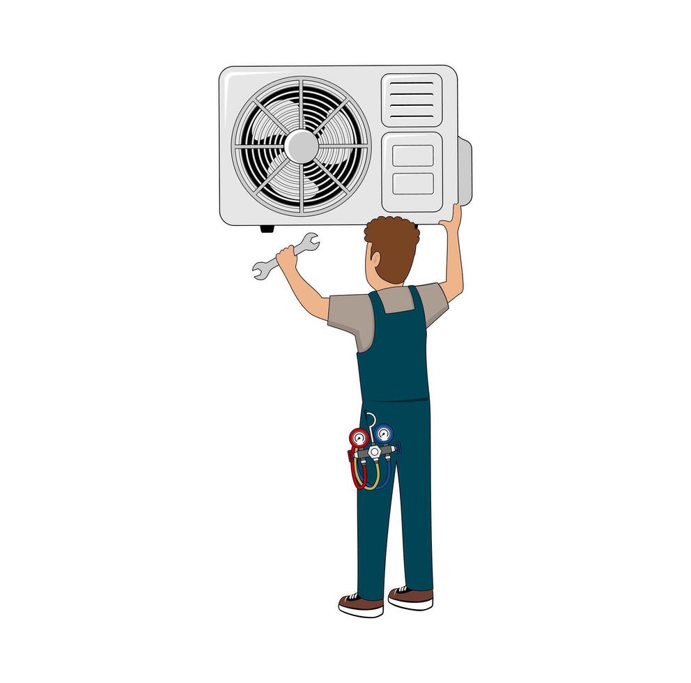 Male Air Conditioner Service Technician Cartoon vector