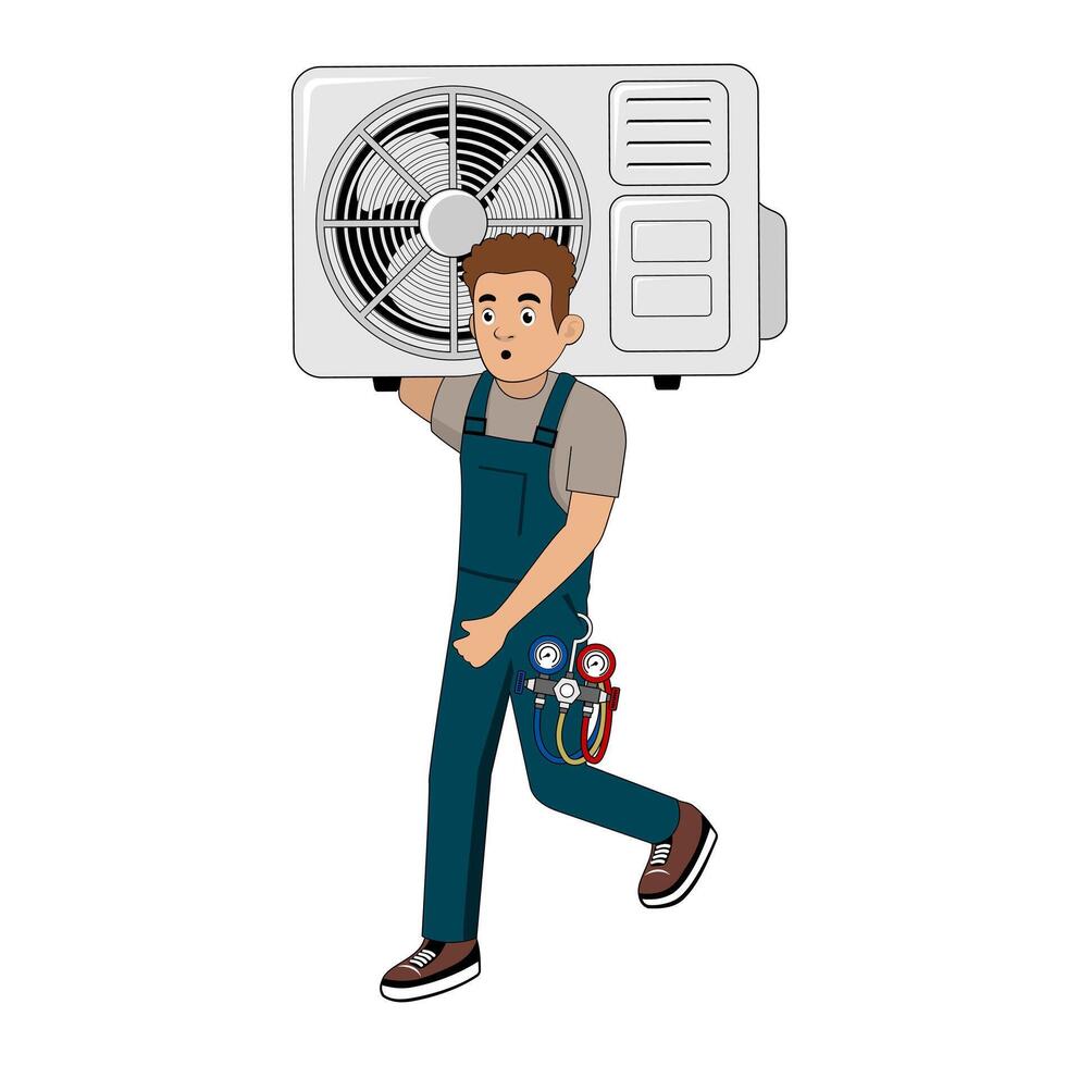 Male Air Conditioner Service Technician Cartoon Character vector