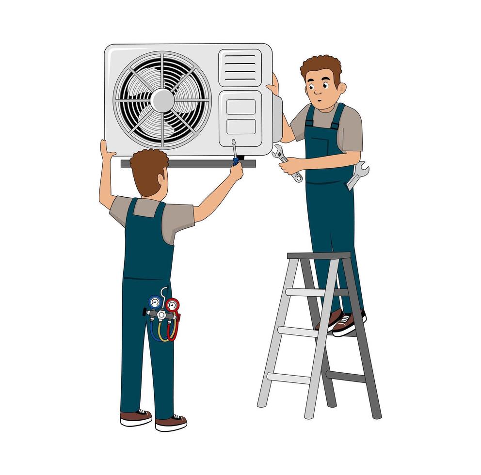 Male Air Conditioner Service Technician Cartoon Character Design Illustration vector