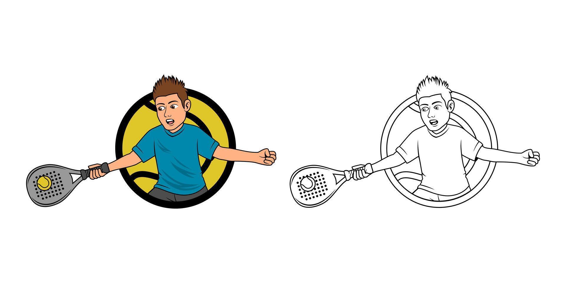Male Padel Player Cartoon Logo Design Illustration vector