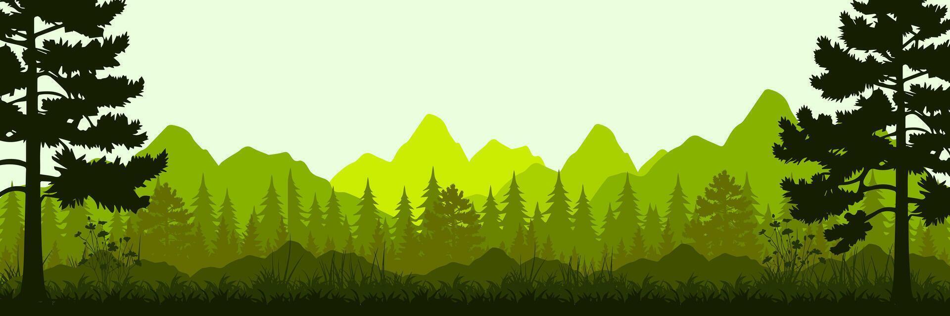 Jungle forest silhouette landscape, blue, purple, and orange tropical nature background,with leaves, grass, trees, and moon nature frame and copy space vector