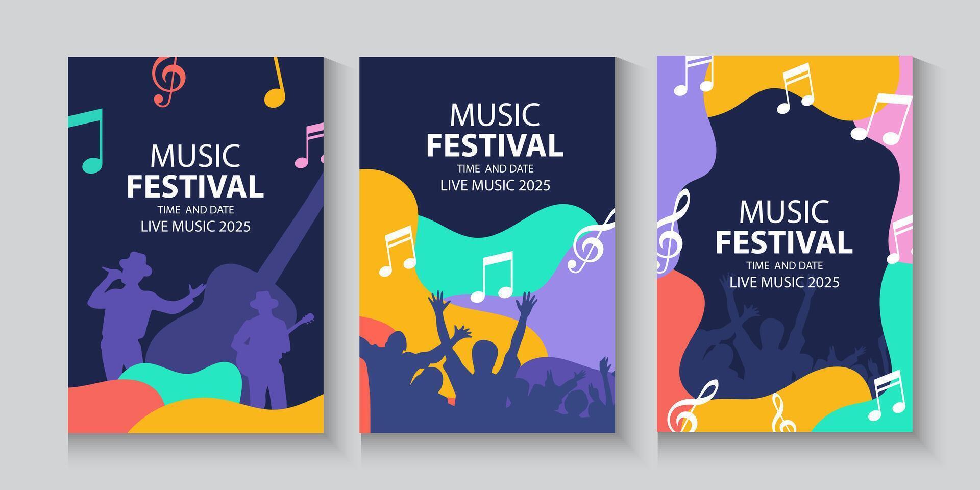 music festival poster banners set with colorful music notes and people vector