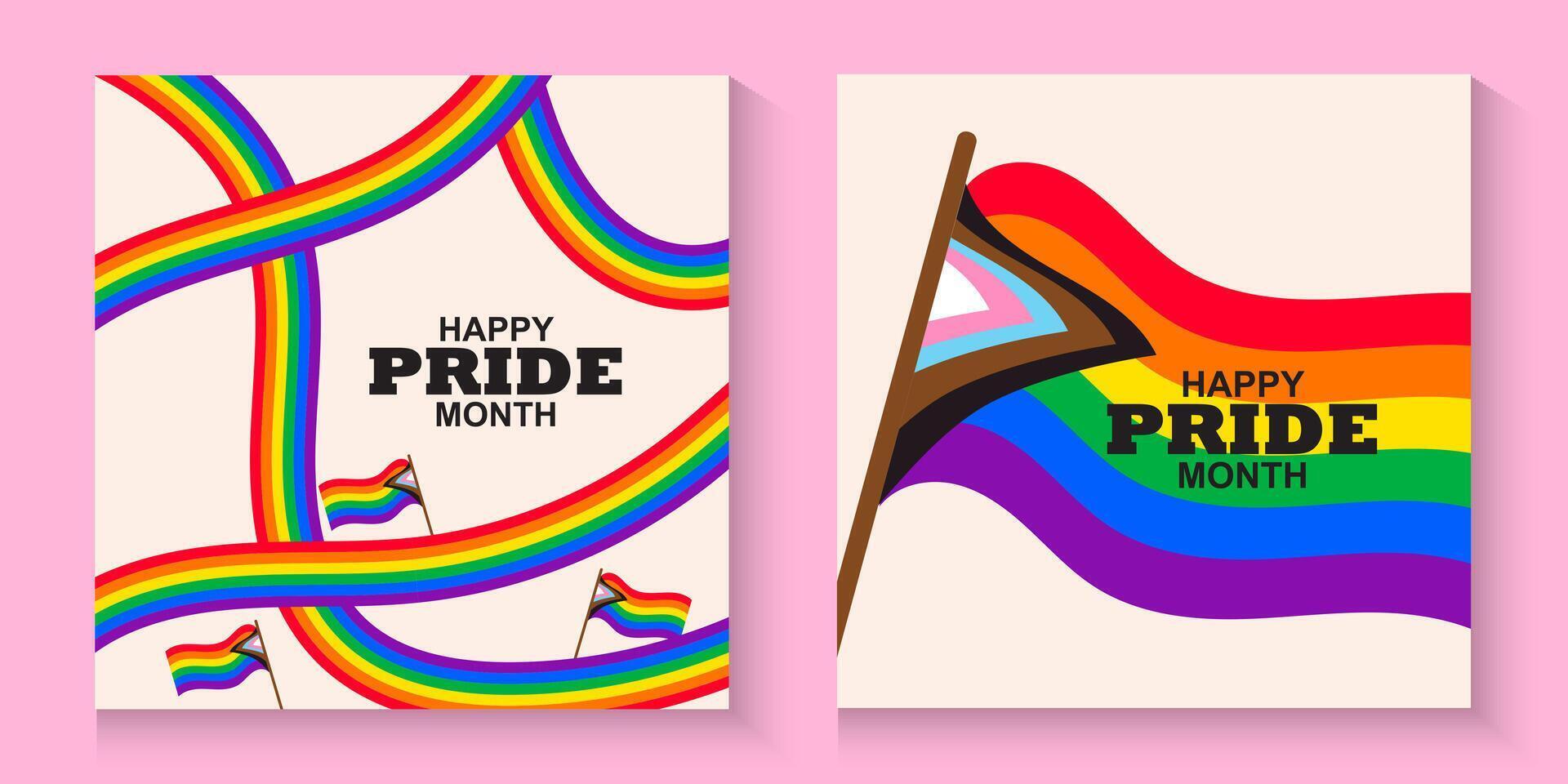 pride month banners with rainbow flags and text vector