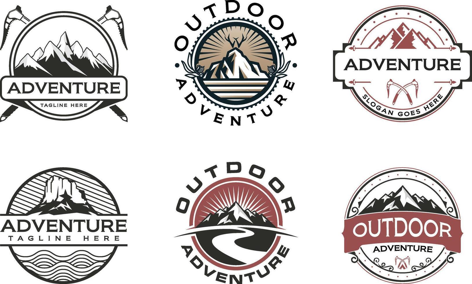 Outdoor adventure emblem logo set featuring wilderness expedition survival or travel vector