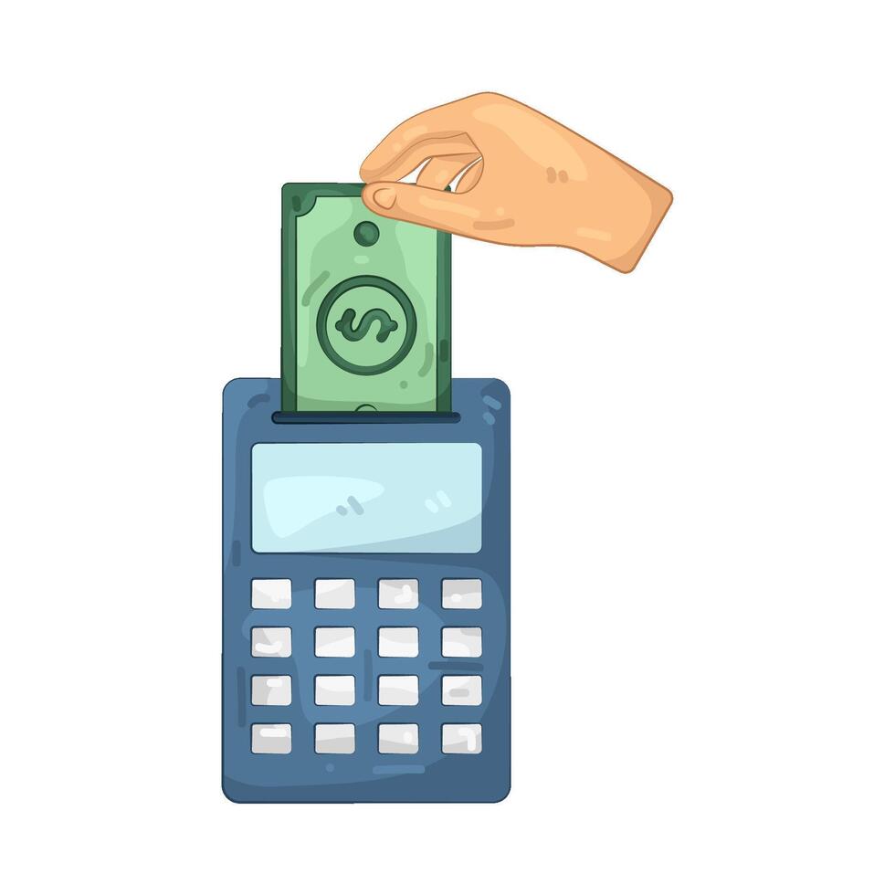Hand Inserting Dollar Bill into Terminal vector
